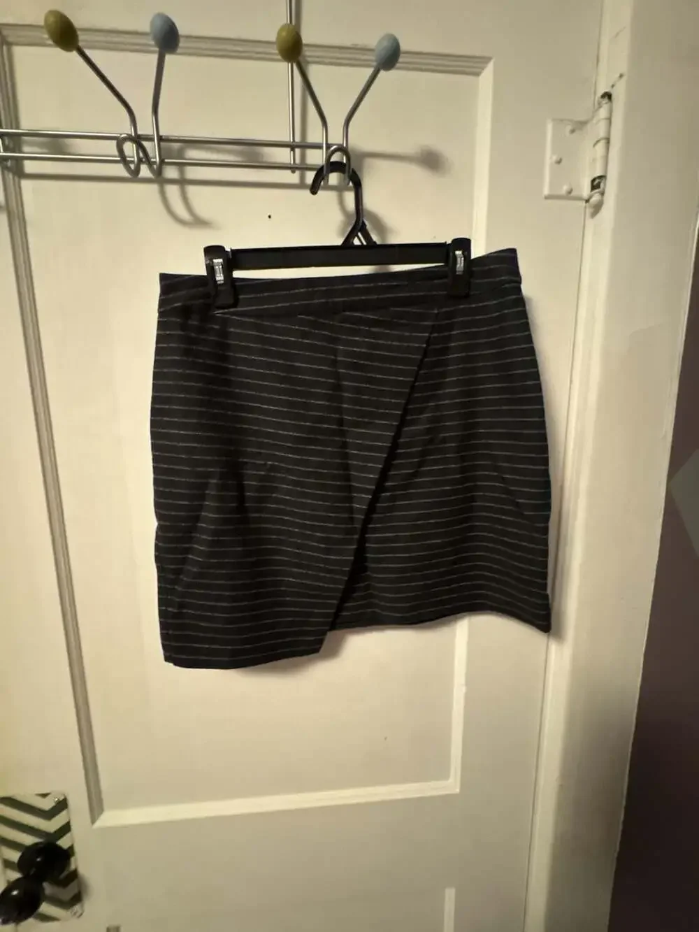Madewell Gray Pinstripe Asymmetrical Wrap Wool Cotton Blend Mini Skirt C9855